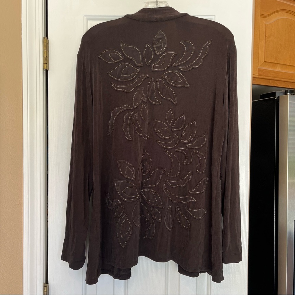 Chico's Travelers Women “3” Black  Sweater Wrap Lightweight Coverup Embroidered
